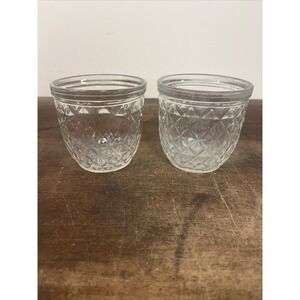 2 Vintage Ball Quilted Crystal Glass Jelly Jars Jam Jars Only - NO LIDS